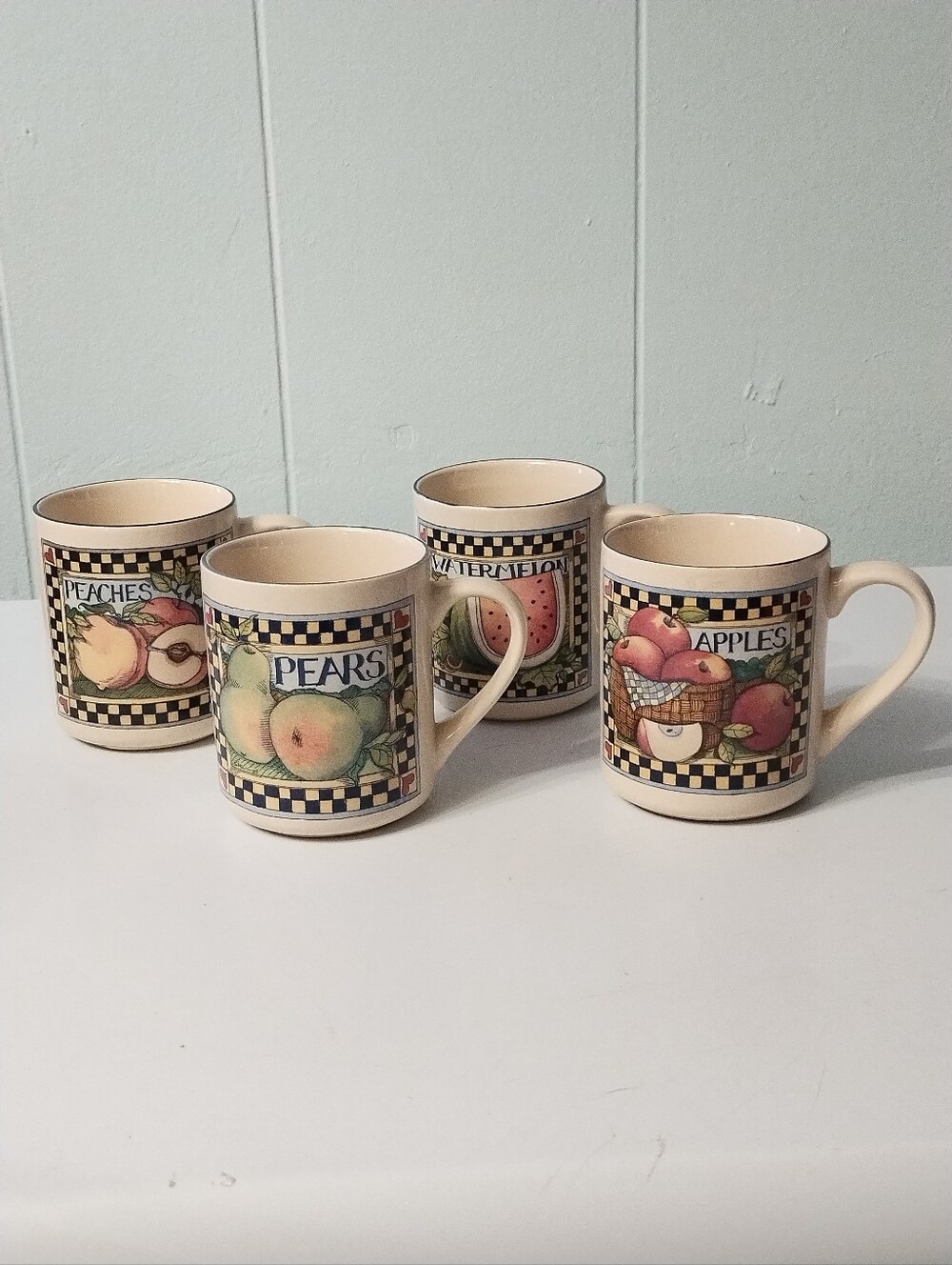 Susan Winget Checkerboard Farms Ceramic Mugs- Set of 4